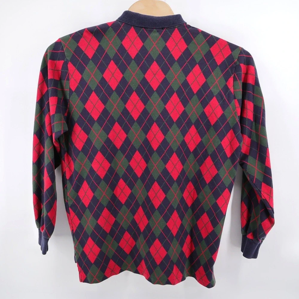 Vintage 80s Polo Ralph Laure Argyle Rugby Shirt‎ USA Made Long Sleeve Mens XL